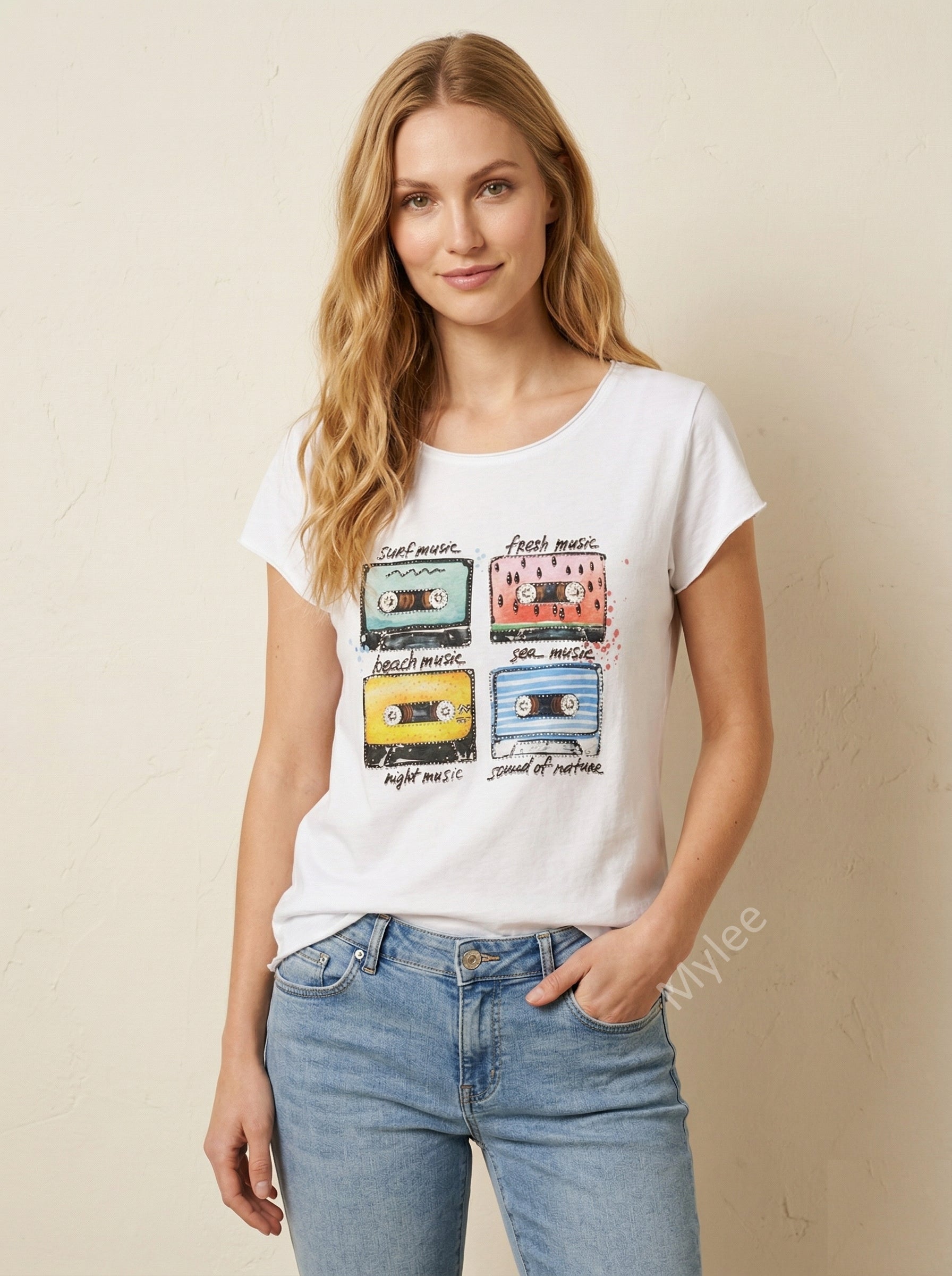 MYWRCW White T-shirt Retro Cassettes White