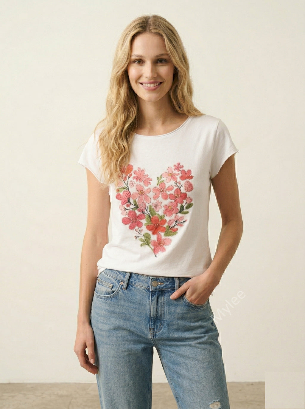 MYWCFHW White Coral Flower Heart T-shirt White