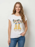 MYWFSPRW White T-shirt with Floral Sneaker Print and Rhinestones White