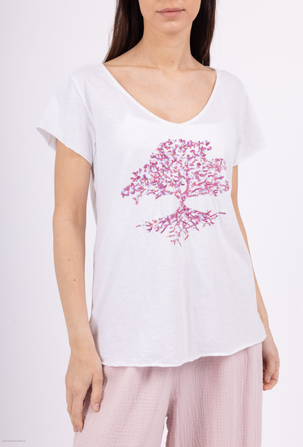 MYEGTFU T-shirt embroidered with glitter tree Fuchsia