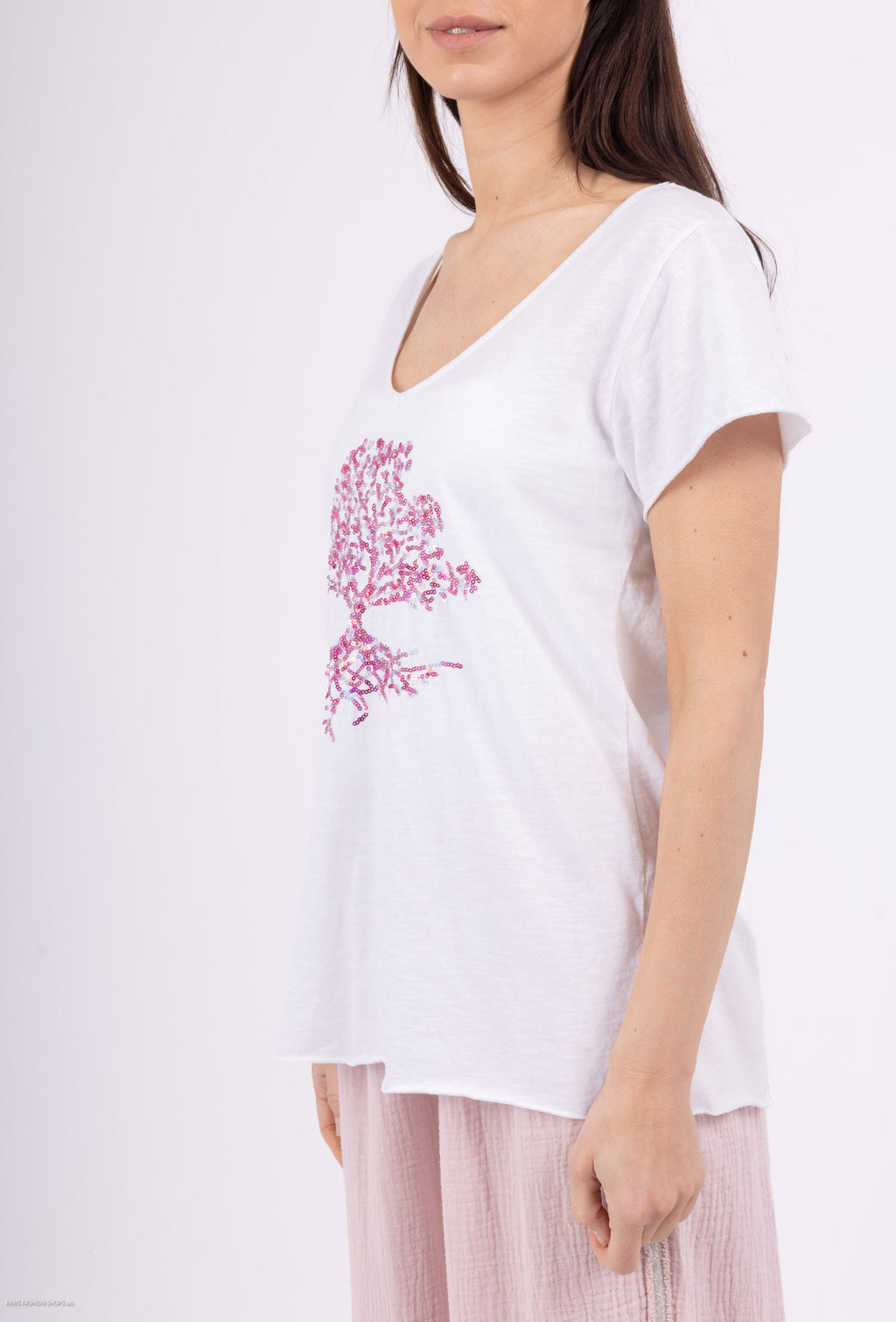 MYEGTFU T-shirt embroidered with glitter tree Fuchsia
