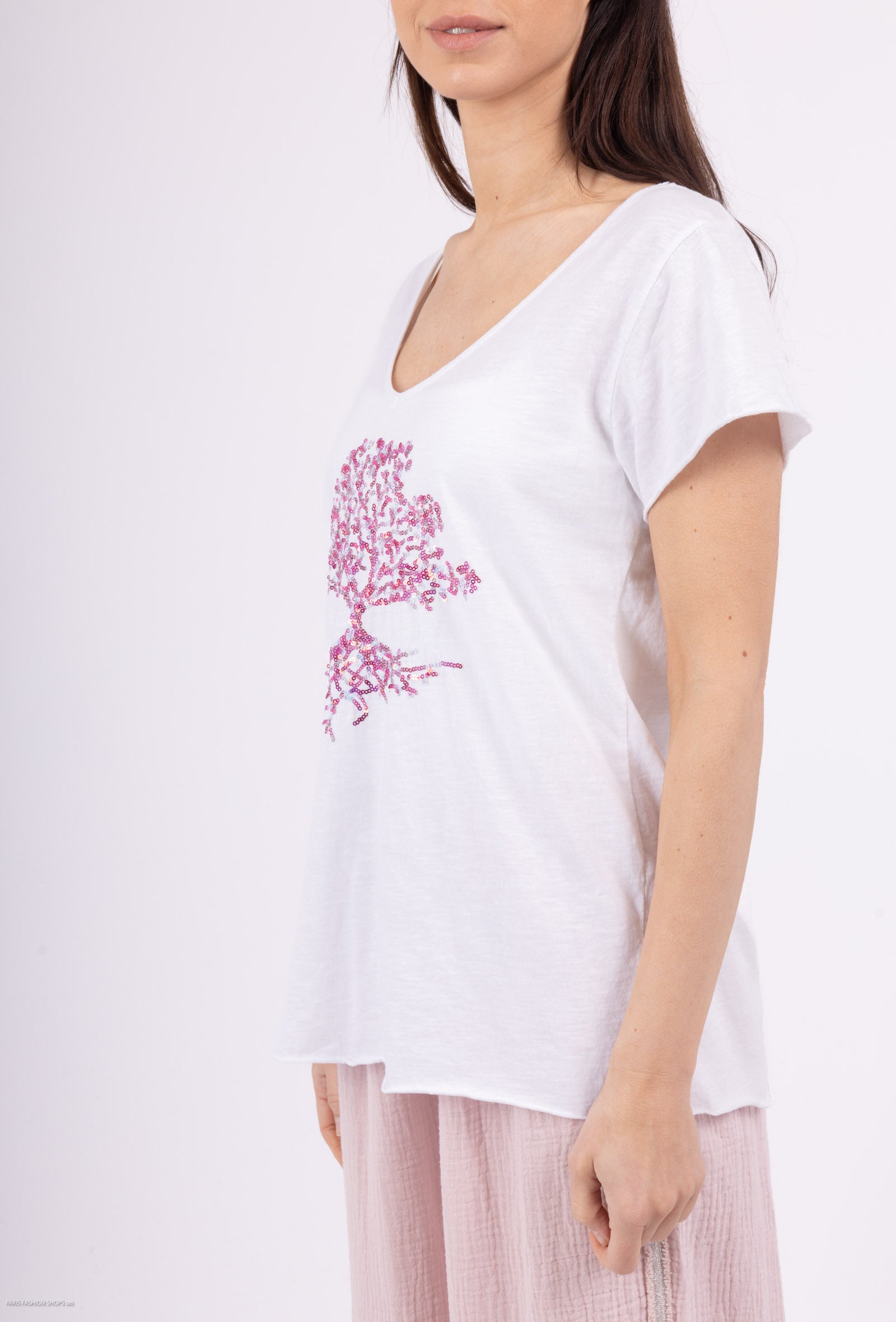 MYEGTFU T-shirt embroidered with glitter tree Fuchsia