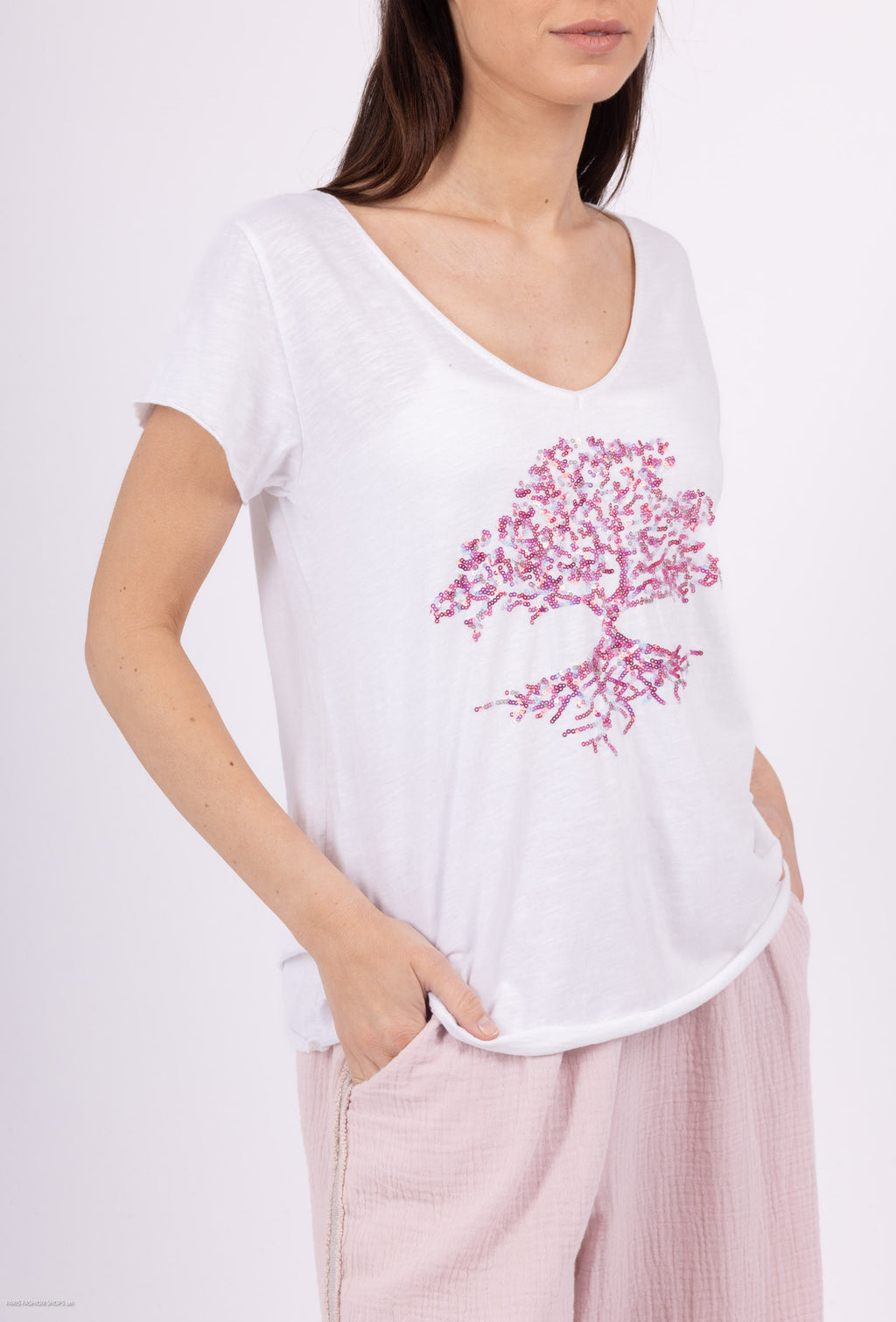 MYEGTFU T-shirt embroidered with glitter tree Fuchsia