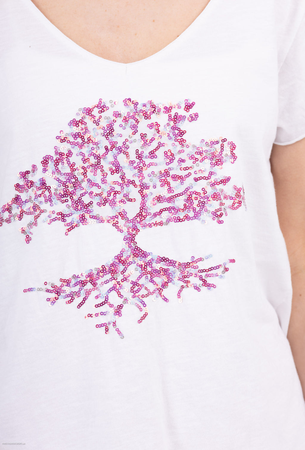 MYEGTFU T-shirt embroidered with glitter tree Fuchsia
