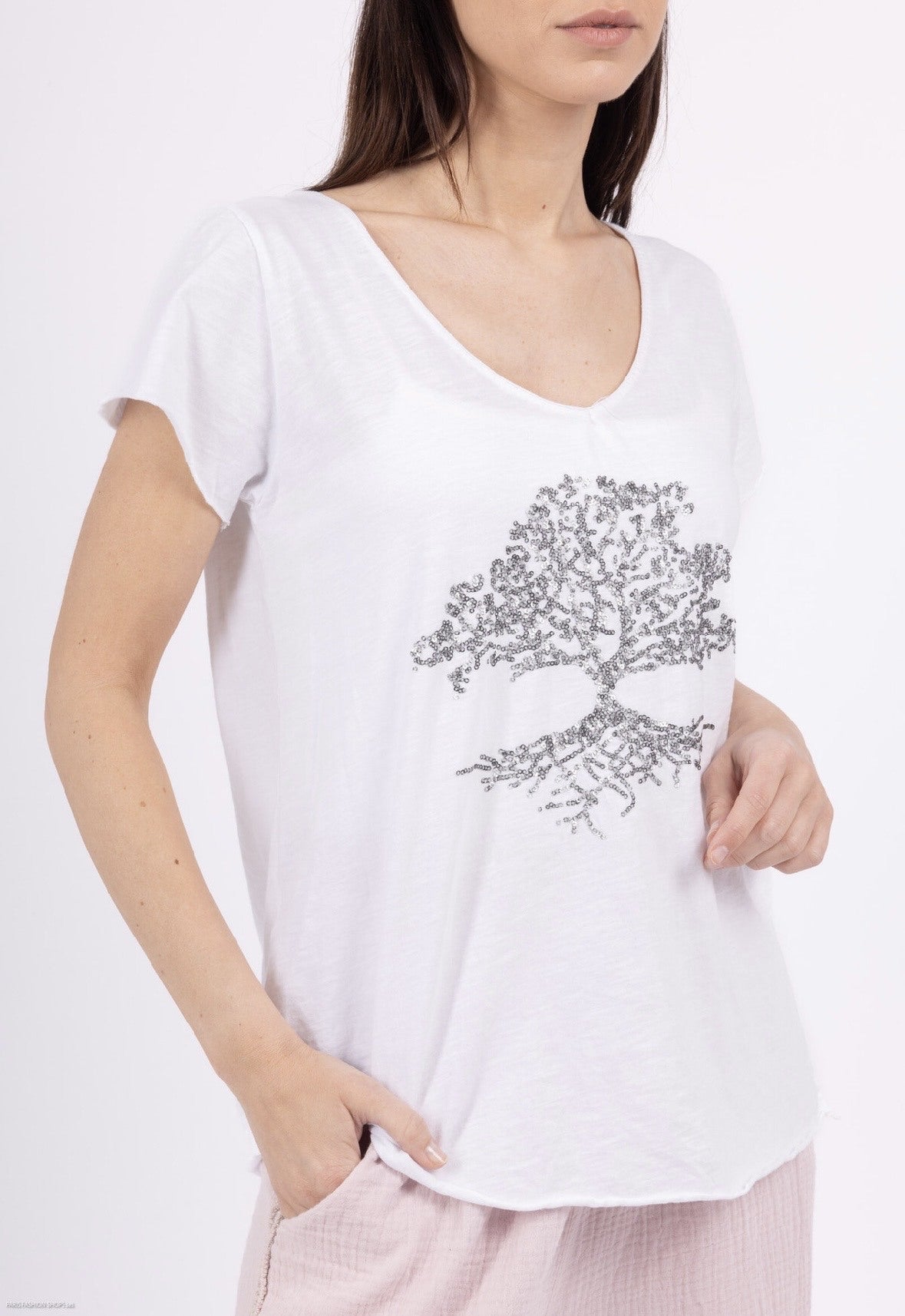 MYEGTPG T-shirt embroidered with glitter tree Pearl Gray
