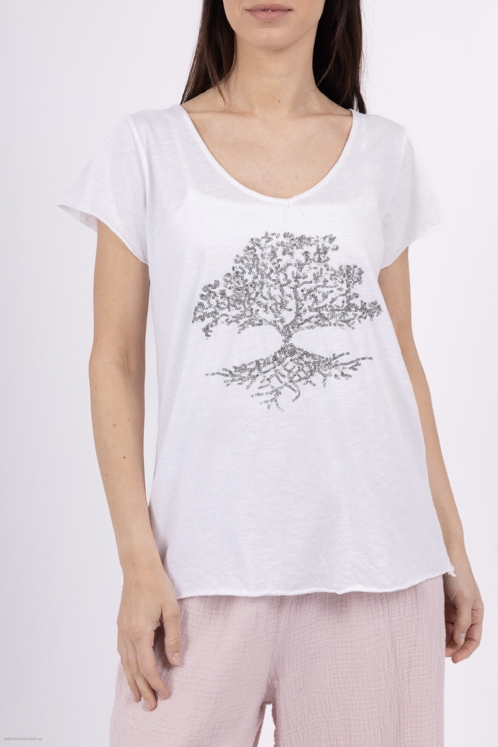 MYEGTPG T-shirt embroidered with glitter tree Pearl Gray