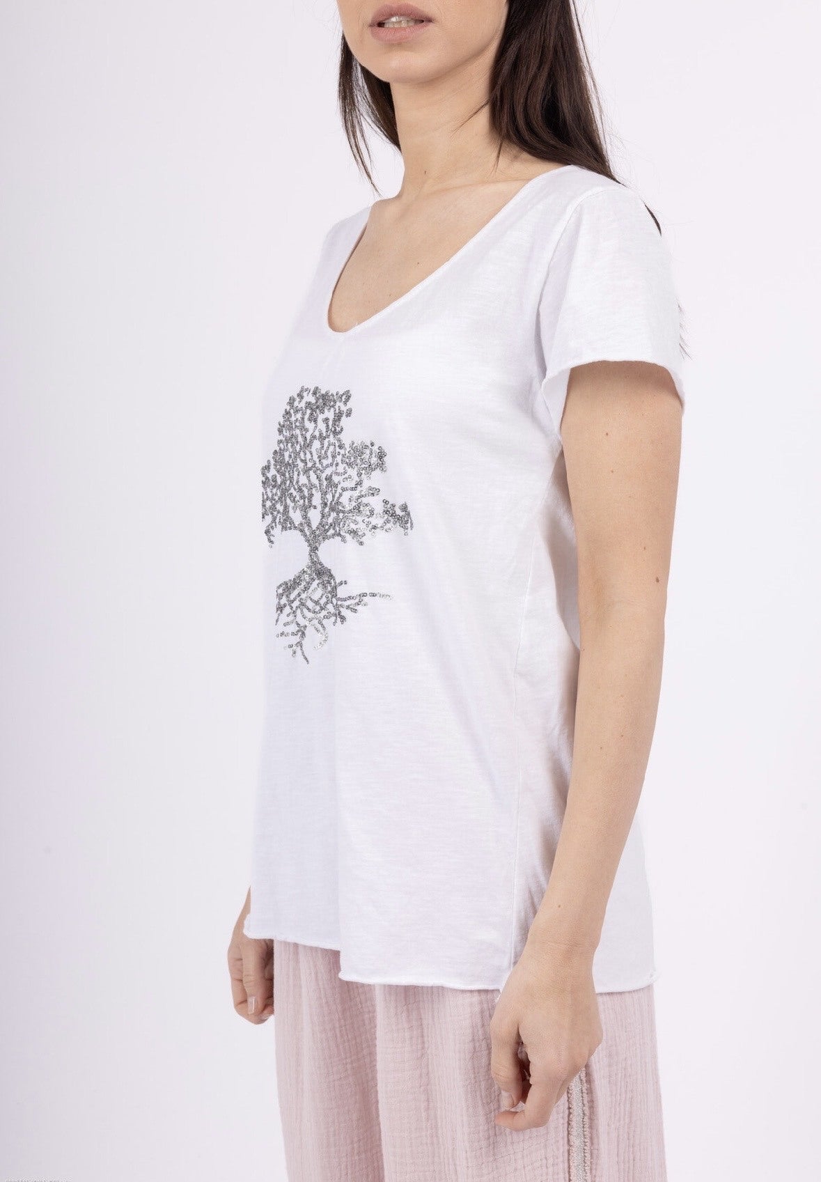 MYEGTPG T-shirt embroidered with glitter tree Pearl Gray