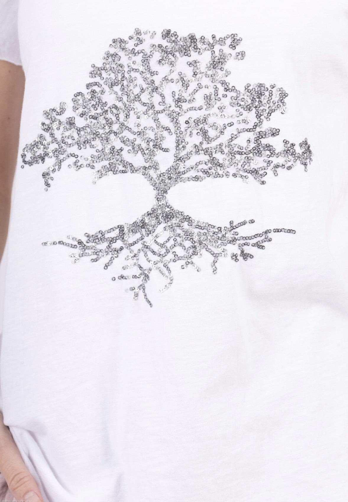 MYEGTPG T-shirt embroidered with glitter tree Pearl Gray