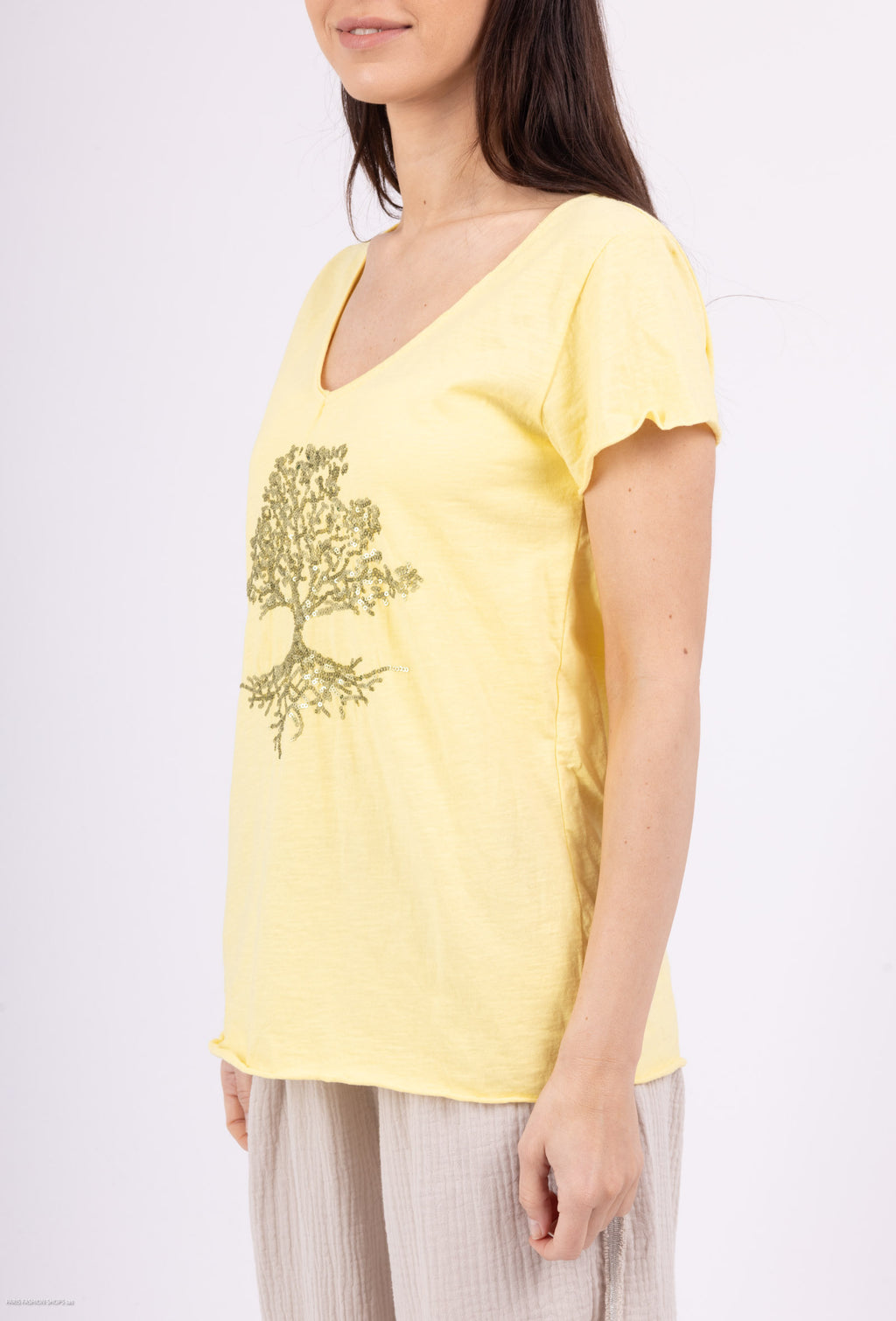 MYEGTY T-shirt embroidered with glitter tree Yellow