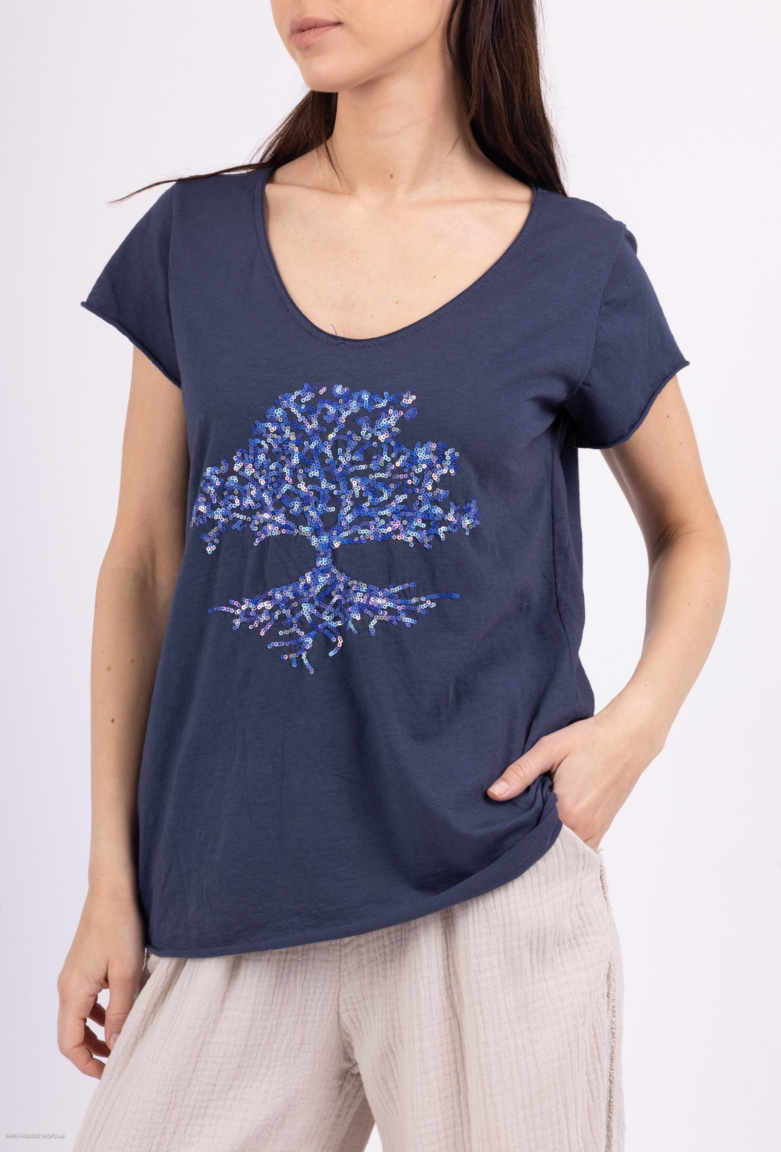 MYEGTNV T-shirt embroidered with glitter tree Navy