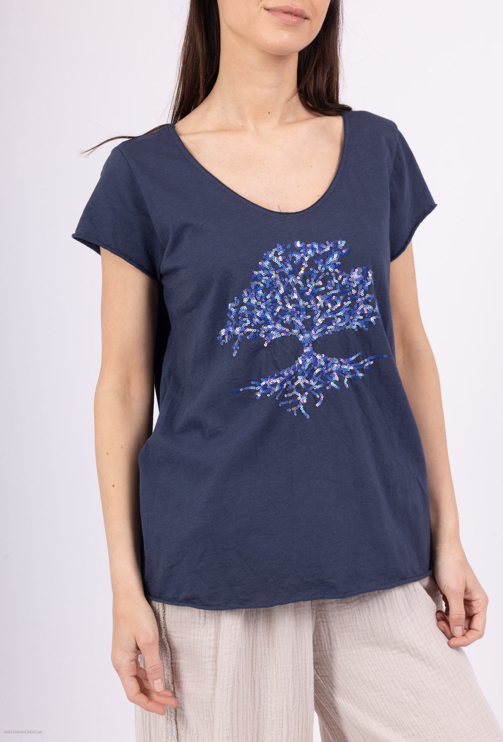MYEGTNV T-shirt embroidered with glitter tree Navy