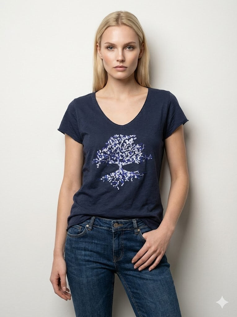 MYEGTNV T-shirt embroidered with glitter tree Navy