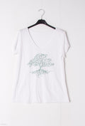 MYEGTAM T-shirt embroidered with glitter tree Aqua Marine