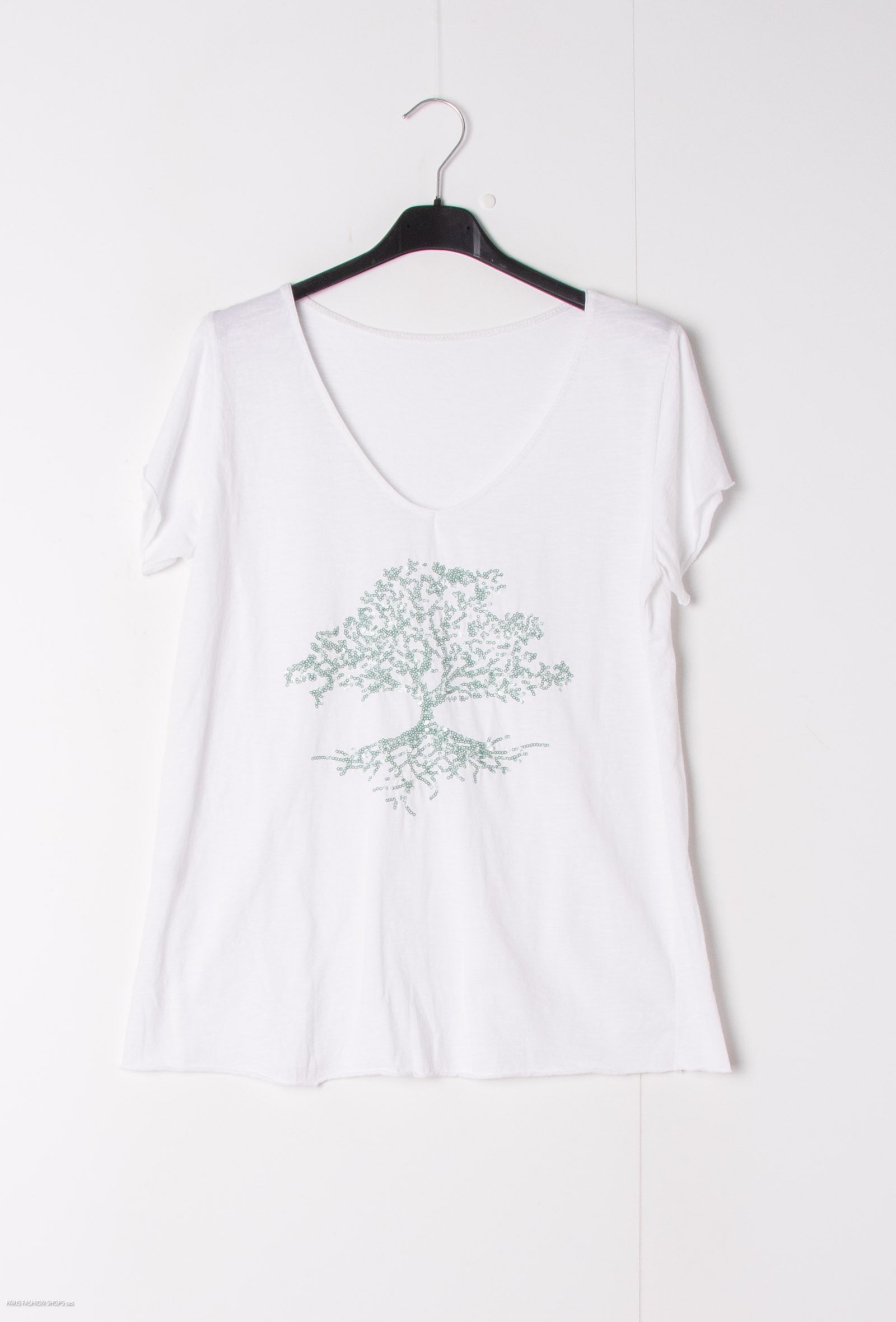 MYEGTAM T-shirt embroidered with glitter tree Aqua Marine