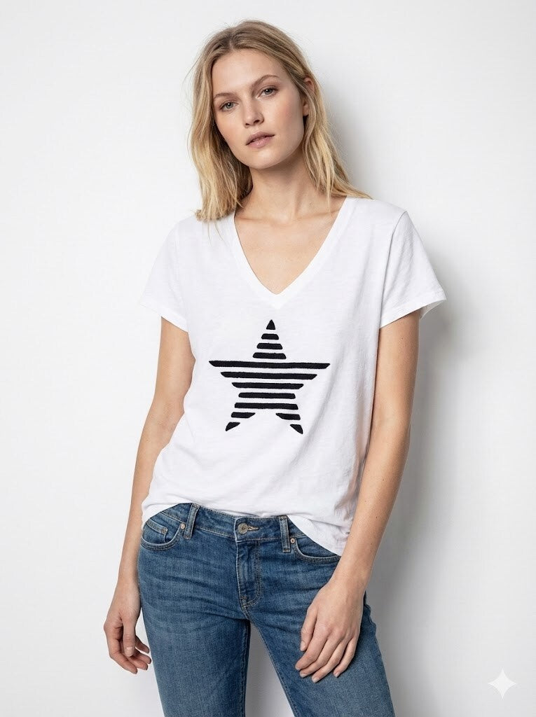 MYSSEEB Striped star embroidered t-shirt Estate Blue