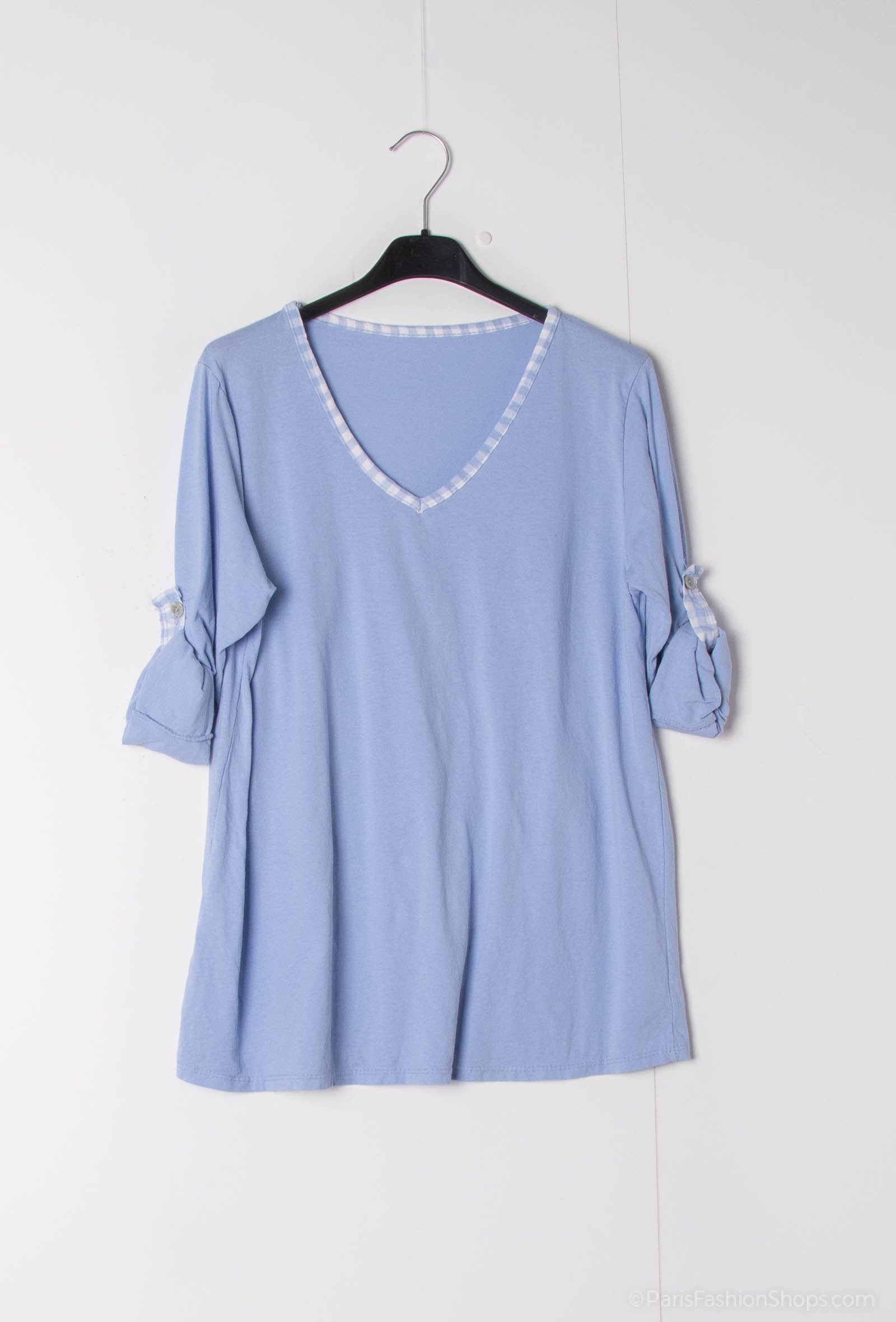MYCVSB Gingham Collar t-shirt Sky Blue