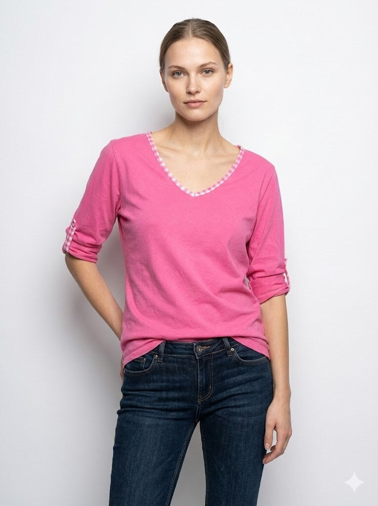 MYCVFU Gingham Collar t-shirt Fuchsia