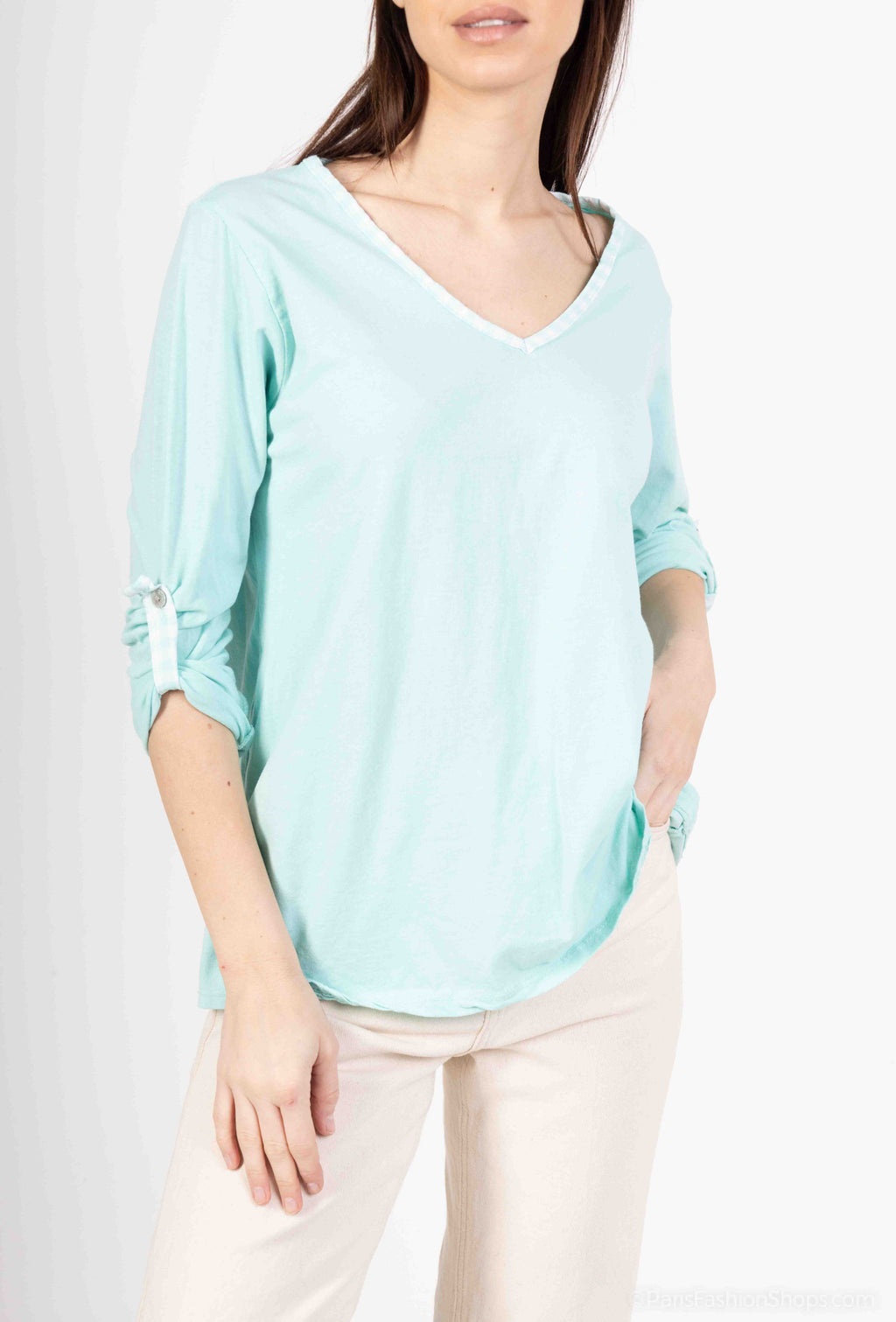 MYCVAM Gingham Collar t-shirt Aqua Marine