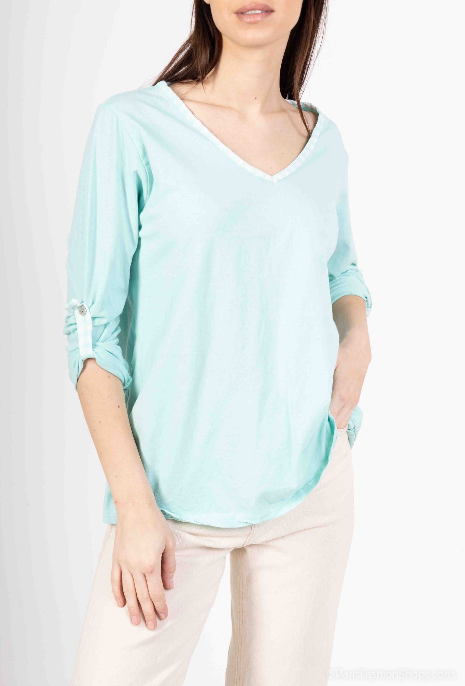 MYCVAM Gingham Collar t-shirt Aqua Marine
