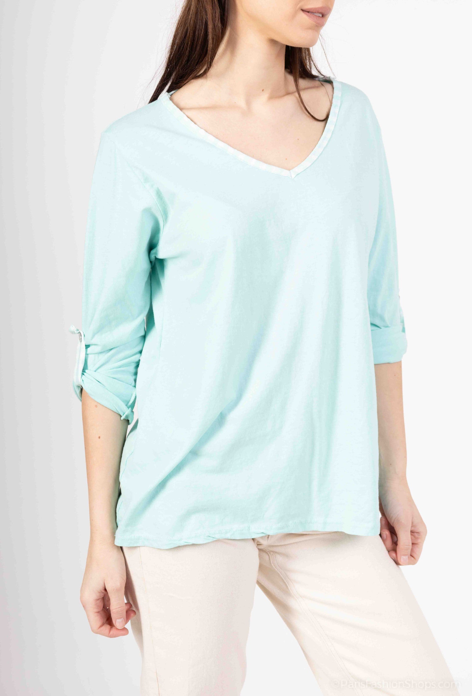 MYCVAM Gingham Collar t-shirt Aqua Marine