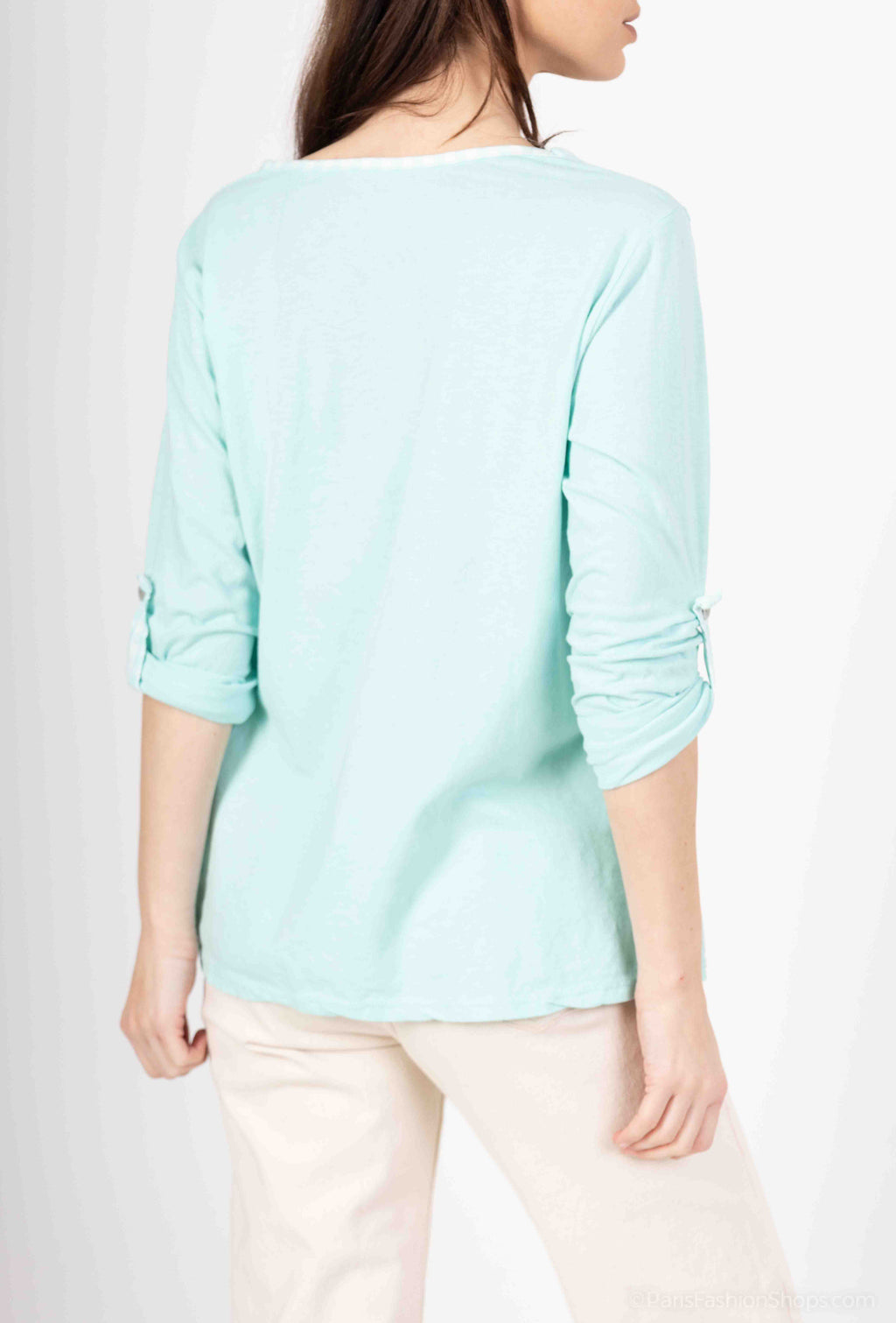 MYCVAM Gingham Collar t-shirt Aqua Marine