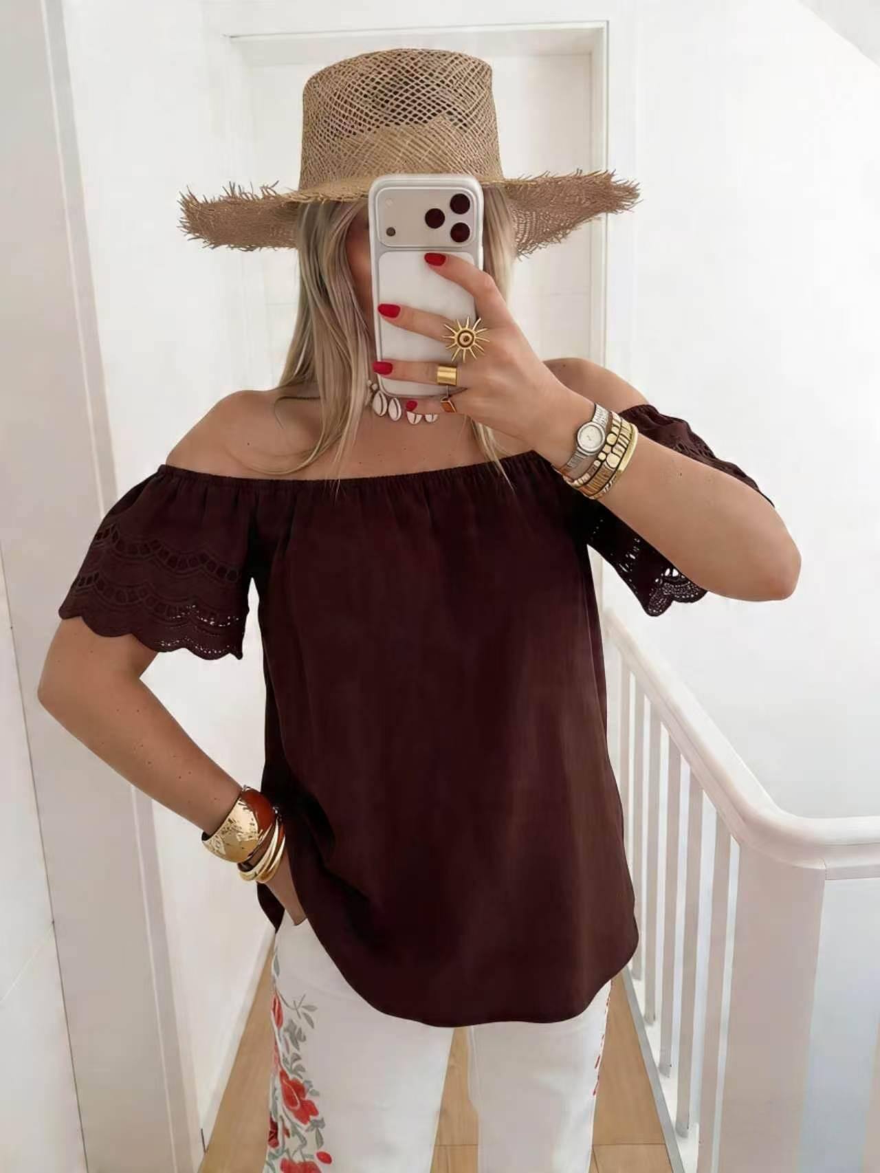 ESTTSCH Sangallo Lace Cotton T-Shirt Chocolate
