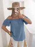 ESTTSDN Sangallo Lace Cotton T-Shirt Denim Blue