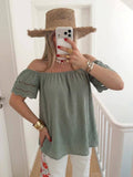 ESTTSKH Sangallo Lace Cotton T-Shirt Khaki