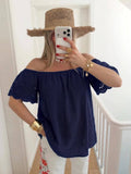 ESTTSNV Sangallo Lace Cotton T-Shirt Navy
