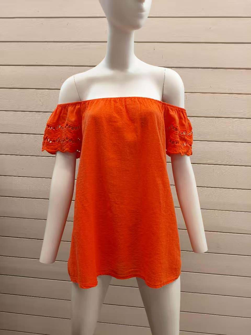 ESTTSOR Sangallo Lace Cotton T-Shirt Orange