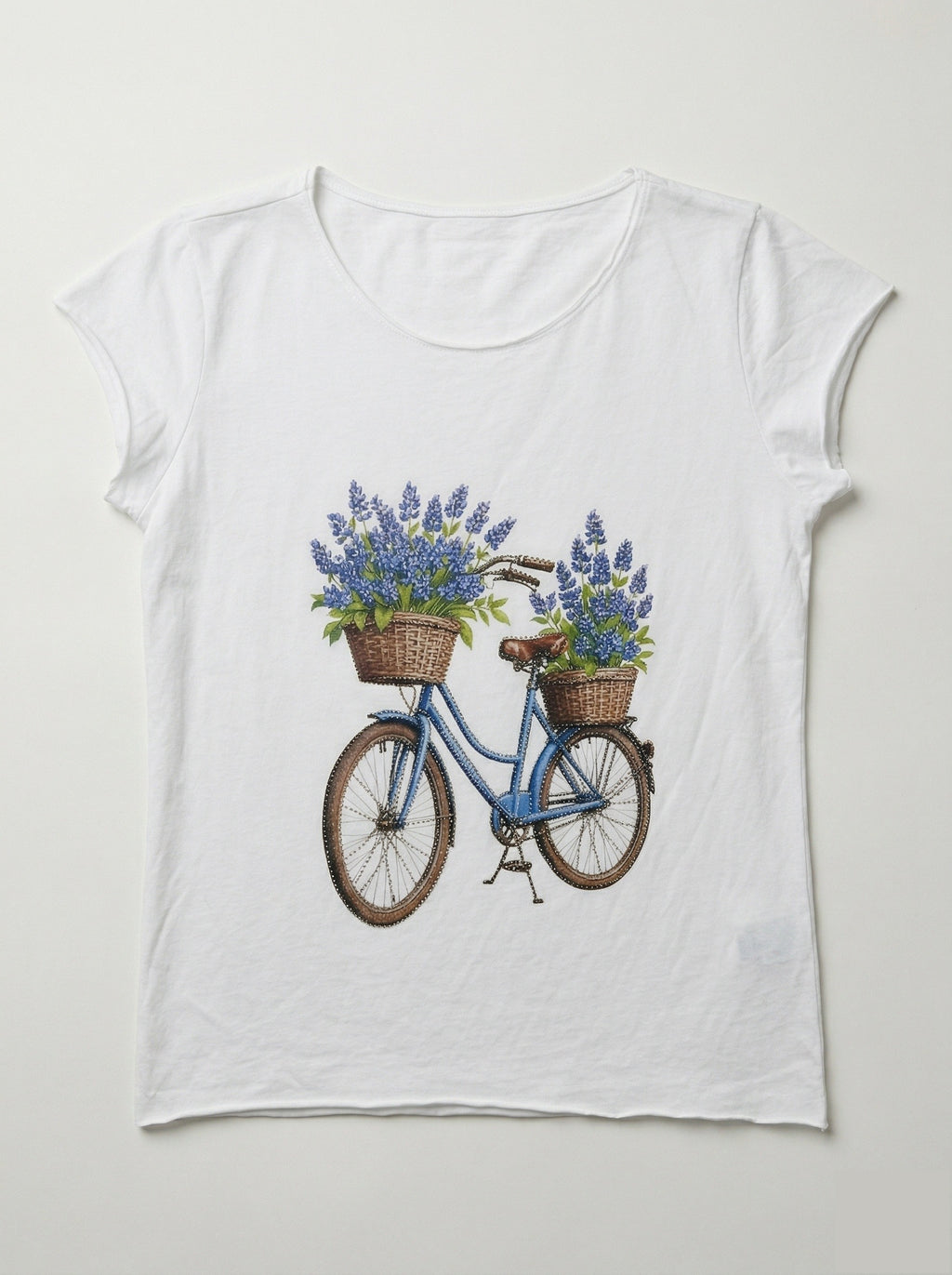 MYFBPRNW Floral Bicycle Print Round Neck T-shirt White