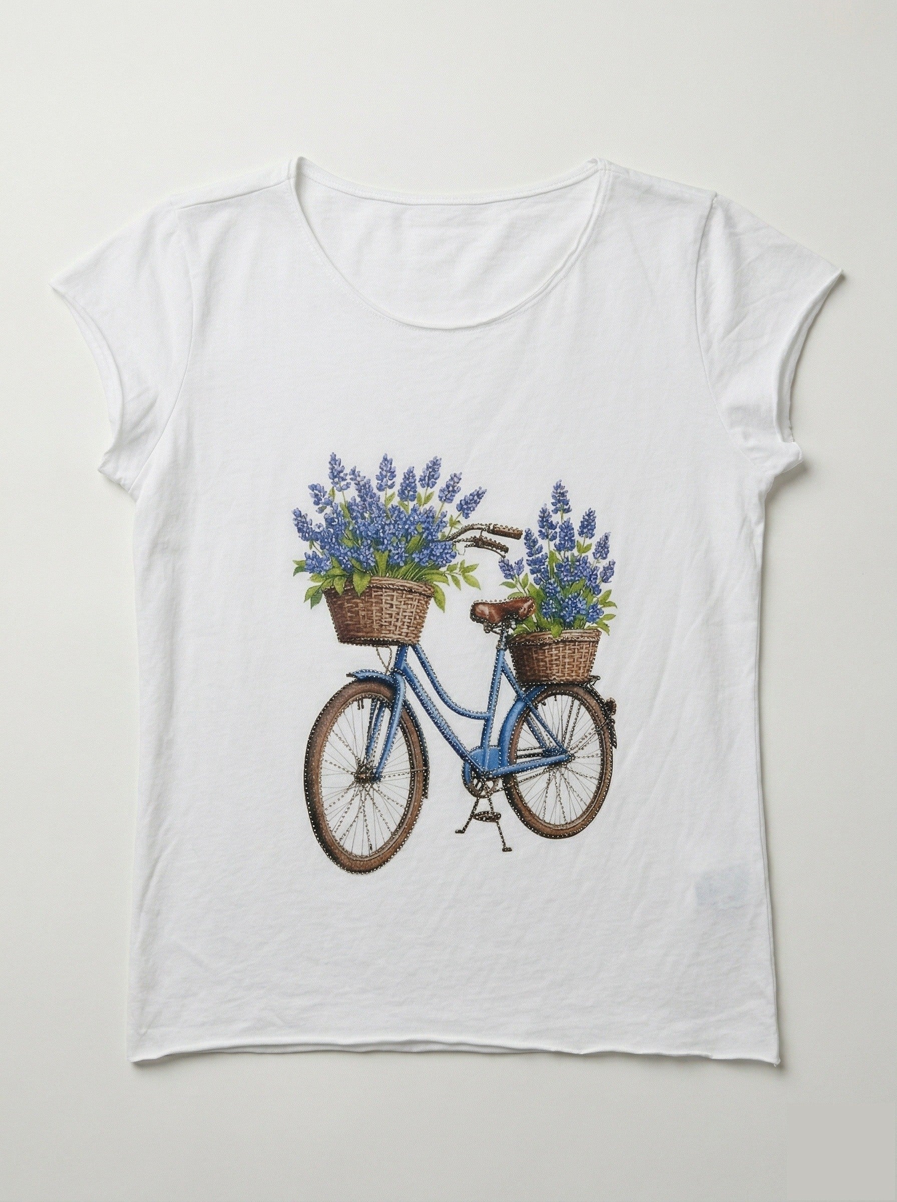 MYFBPRNW Floral Bicycle Print Round Neck T-shirt White
