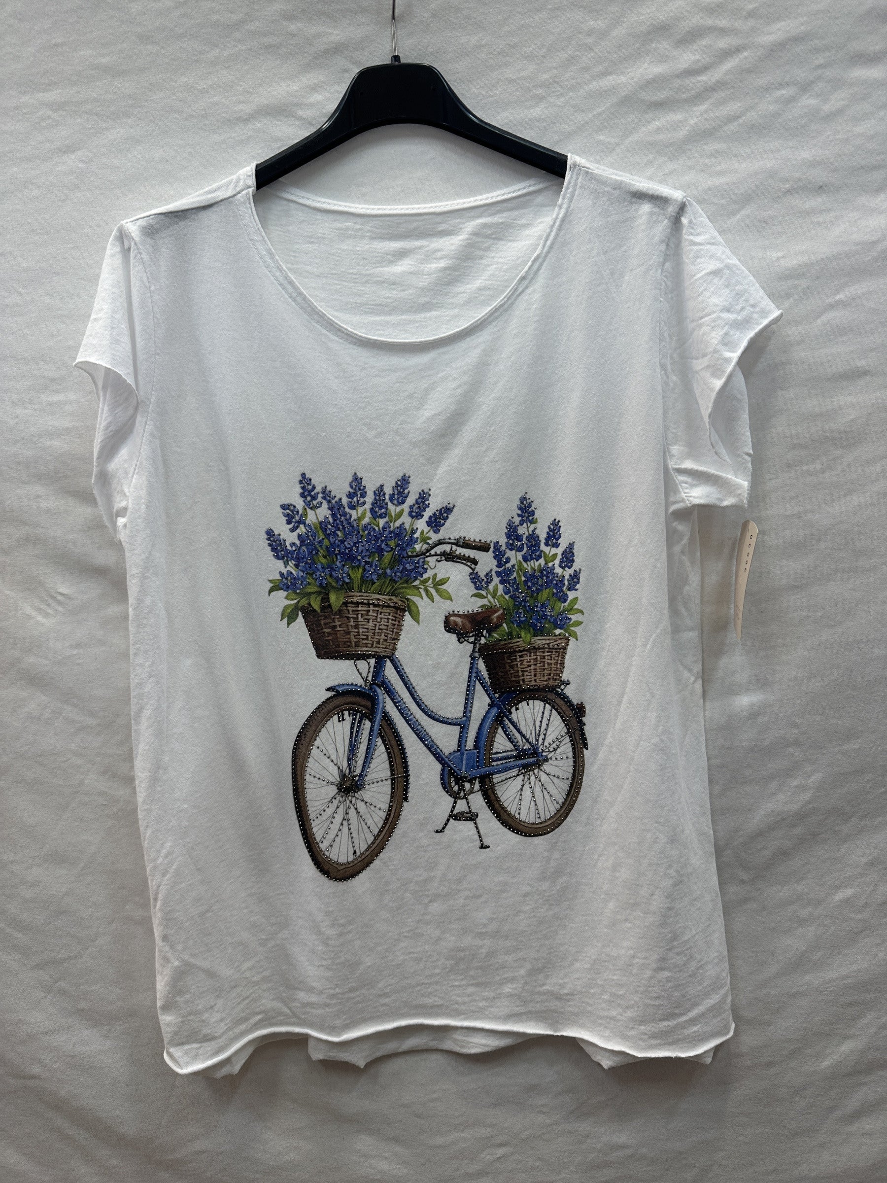 MYFBPRNW Floral Bicycle Print Round Neck T-shirt White