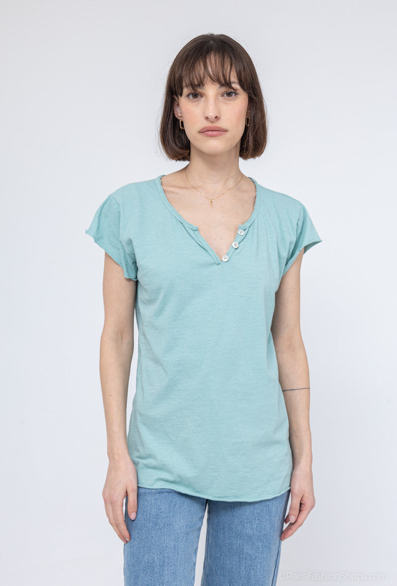 MYCTAM T-shirt Tunisian Collar Aqua Marine