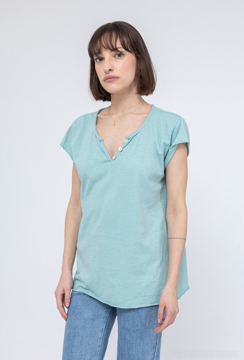 MYCTAM T-shirt Tunisian Collar Aqua Marine