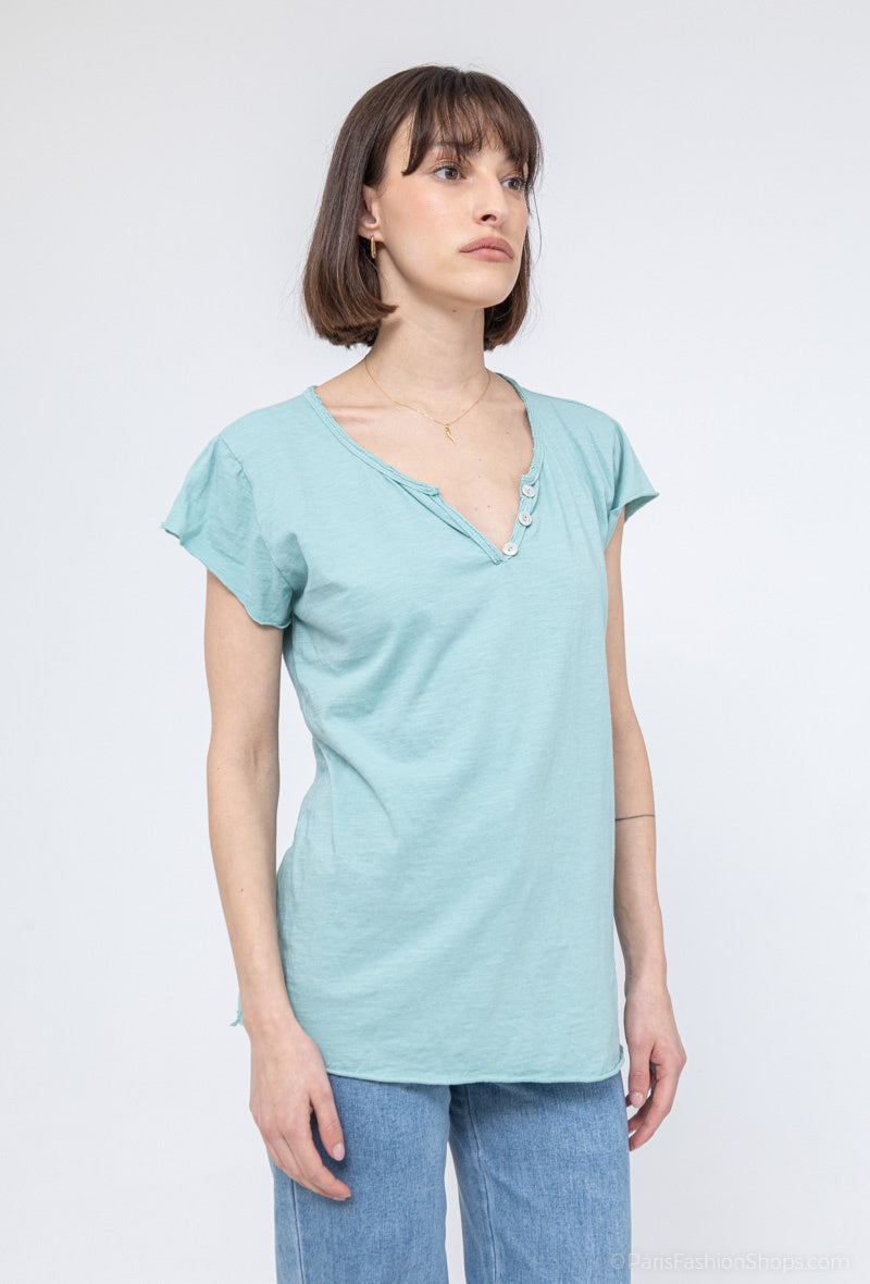 MYCTAM T-shirt Tunisian Collar Aqua Marine