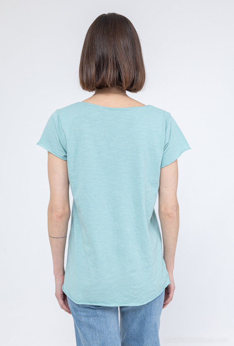 MYCTAM T-shirt Tunisian Collar Aqua Marine