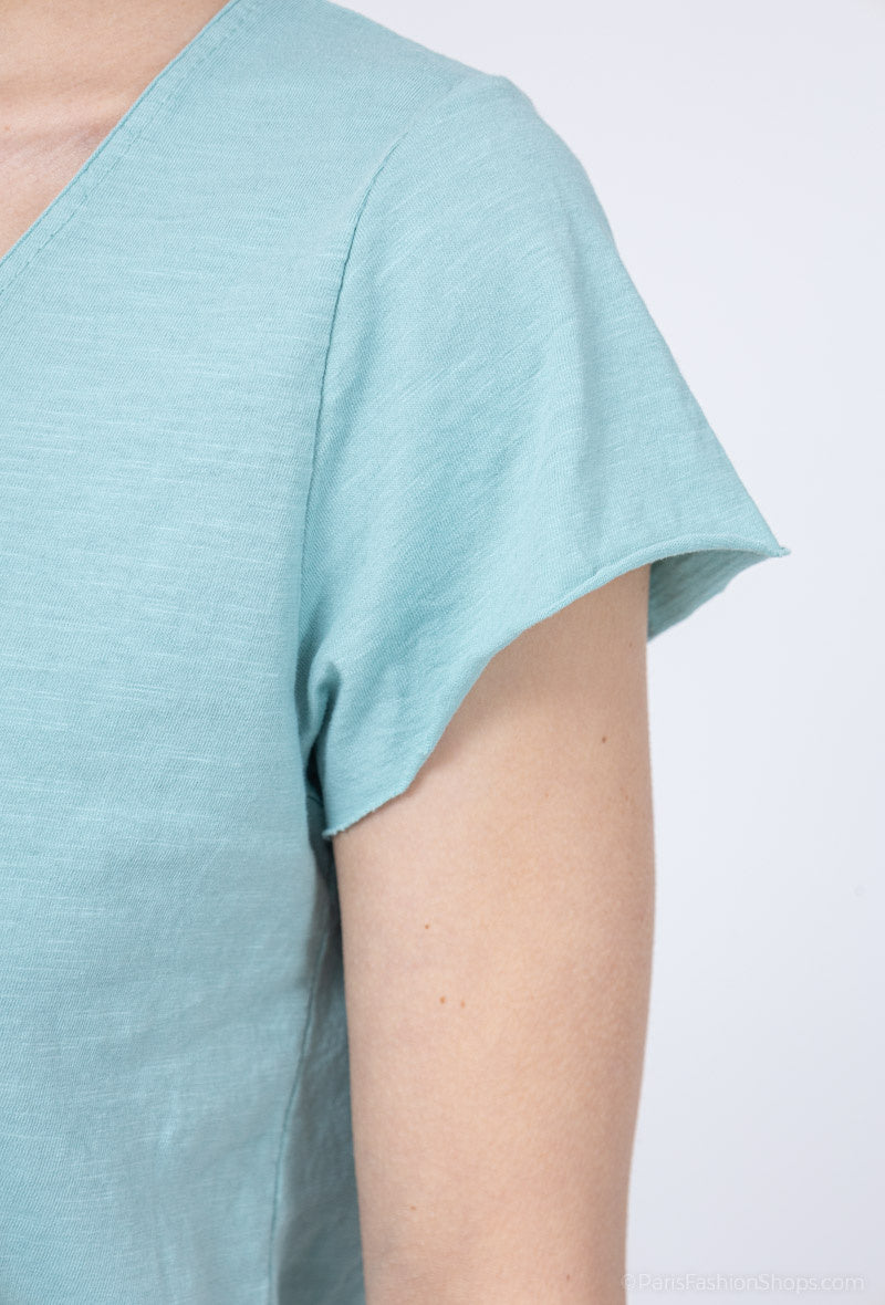 MYCTAM T-shirt Tunisian Collar Aqua Marine