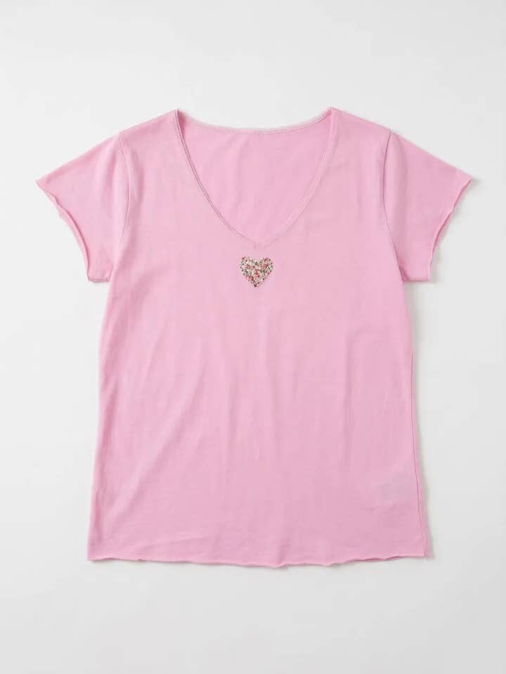 MYVLHRS V-Neck T-shirt with Liberty Heart Rose Shadow