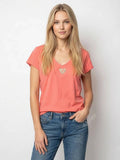 MYVLHCR V-Neck T-shirt with Liberty Heart Coral