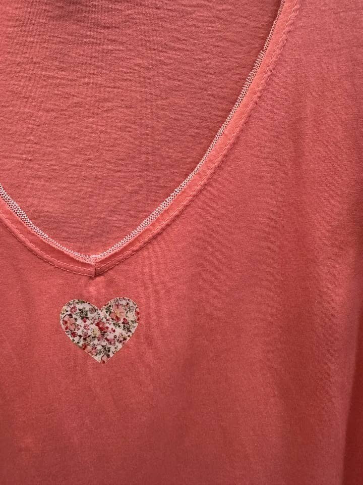 MYVLHCR V-Neck T-shirt with Liberty Heart Coral