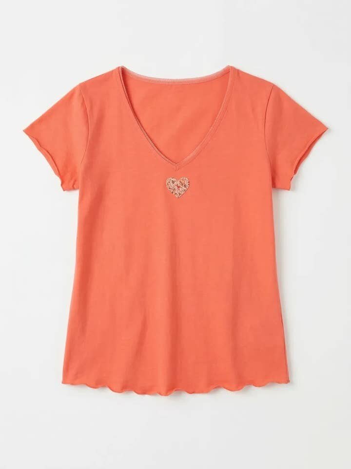 MYVLHCR V-Neck T-shirt with Liberty Heart Coral