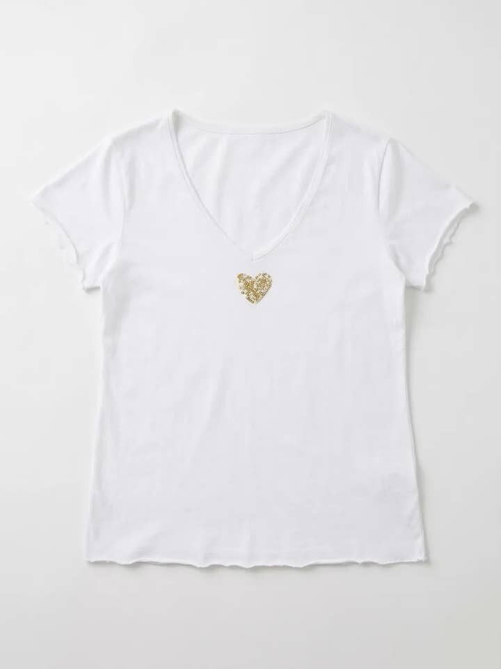 MYVLHLY V-Neck T-shirt with Liberty Heart Light Yellow