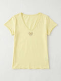 MYVLHY V-Neck T-shirt with Liberty Heart Yellow