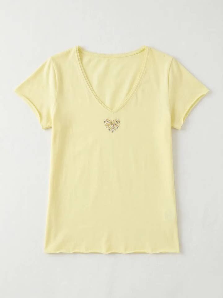 MYVLHY V-Neck T-shirt with Liberty Heart Yellow