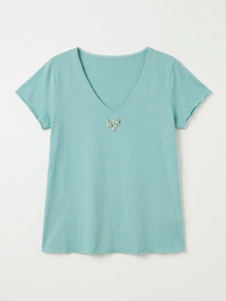 MYVLHAM V-Neck T-shirt with Liberty Heart Aqua Marine