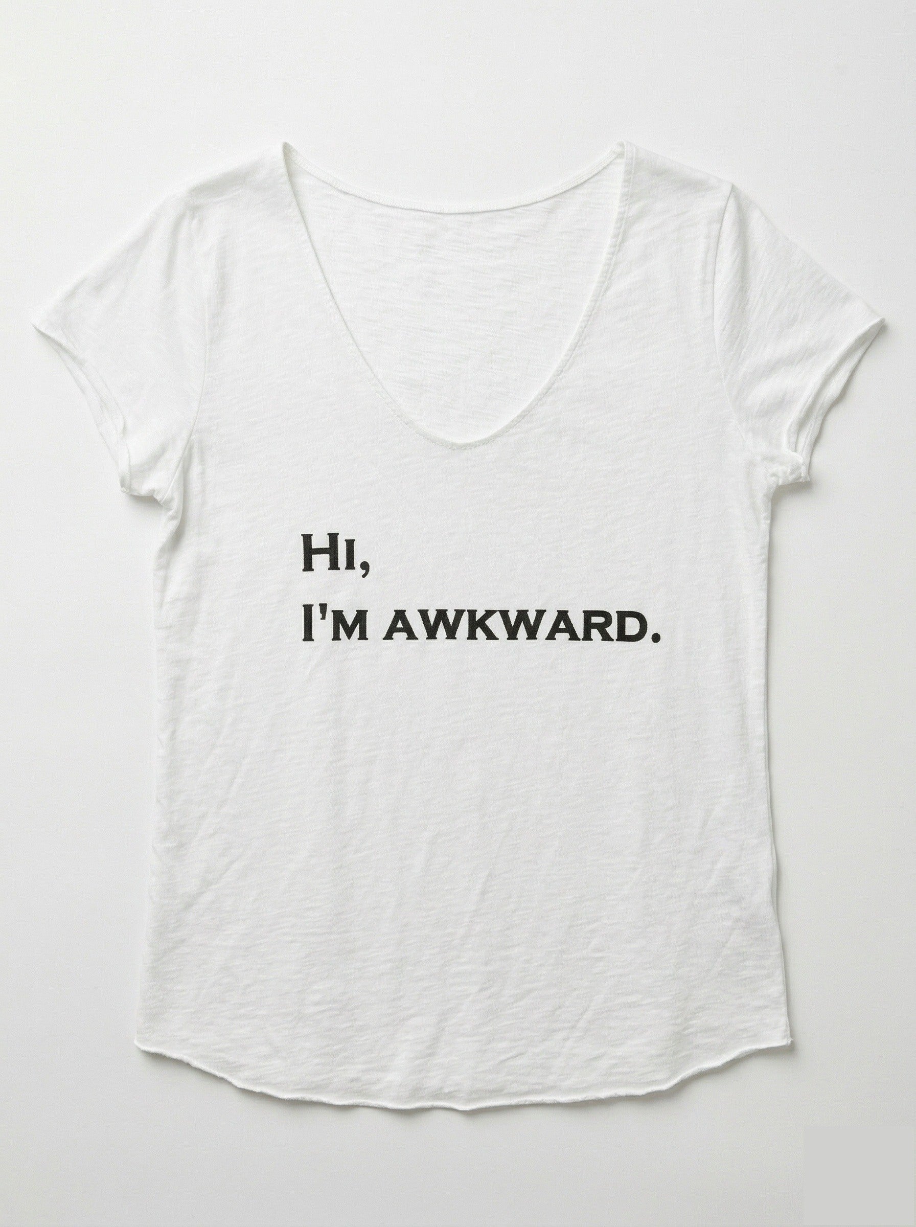 MYHAVW "Hi, I'm Awkward" V-Neck T-Shirt White