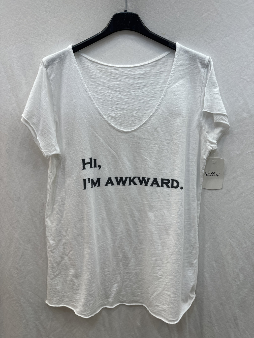 MYHAVW "Hi, I'm Awkward" V-Neck T-Shirt White