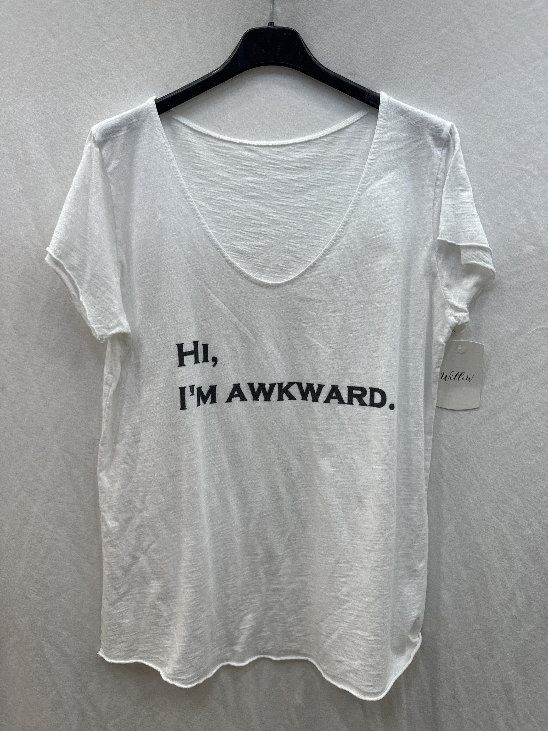 MYHAVW "Hi, I'm Awkward" V-Neck T-Shirt White