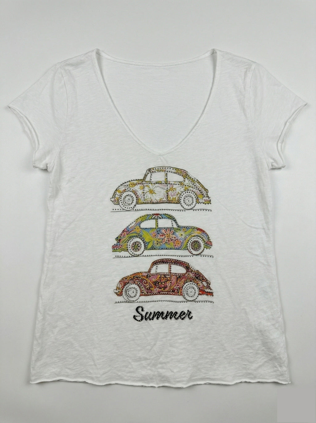 MYSCPVW "Summer Cars" Printed V-Neck T-Shirt White